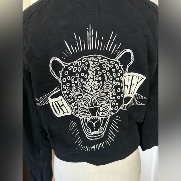 American Eagle Bomber Jacket Embroidered Aviator Biker Moto Varsity Jacket - Picture 5 of 9